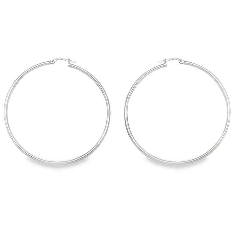 10K, 14K White Gold High Polish Plain 2mm Tube Hoop Earrings