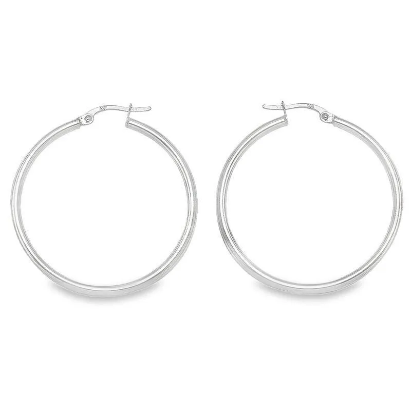 10K, 14K White Gold Plain 2mm Tube High Polish Hoop Earrings