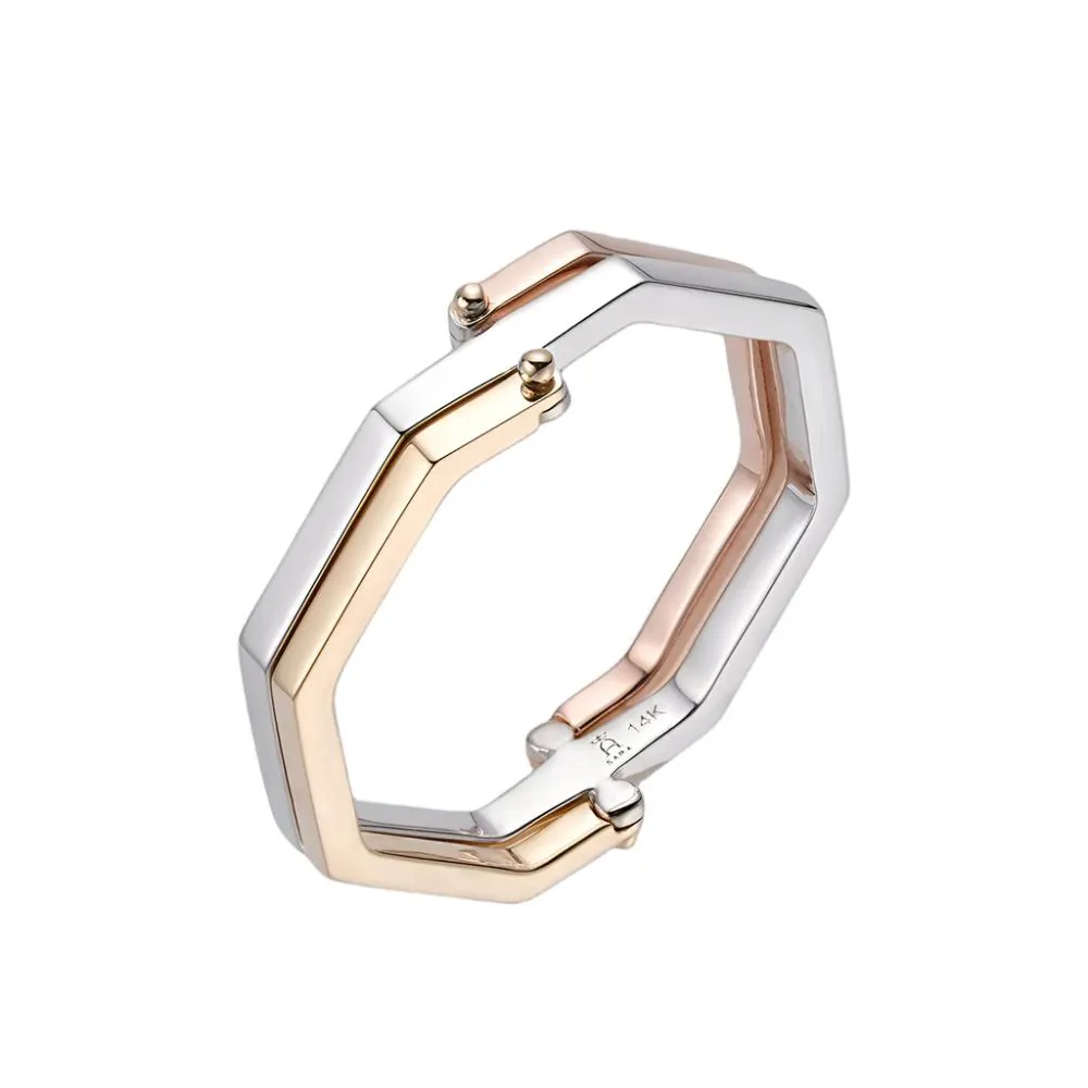 14K Gold Plain Flipping Three Toned Ring - G1029359