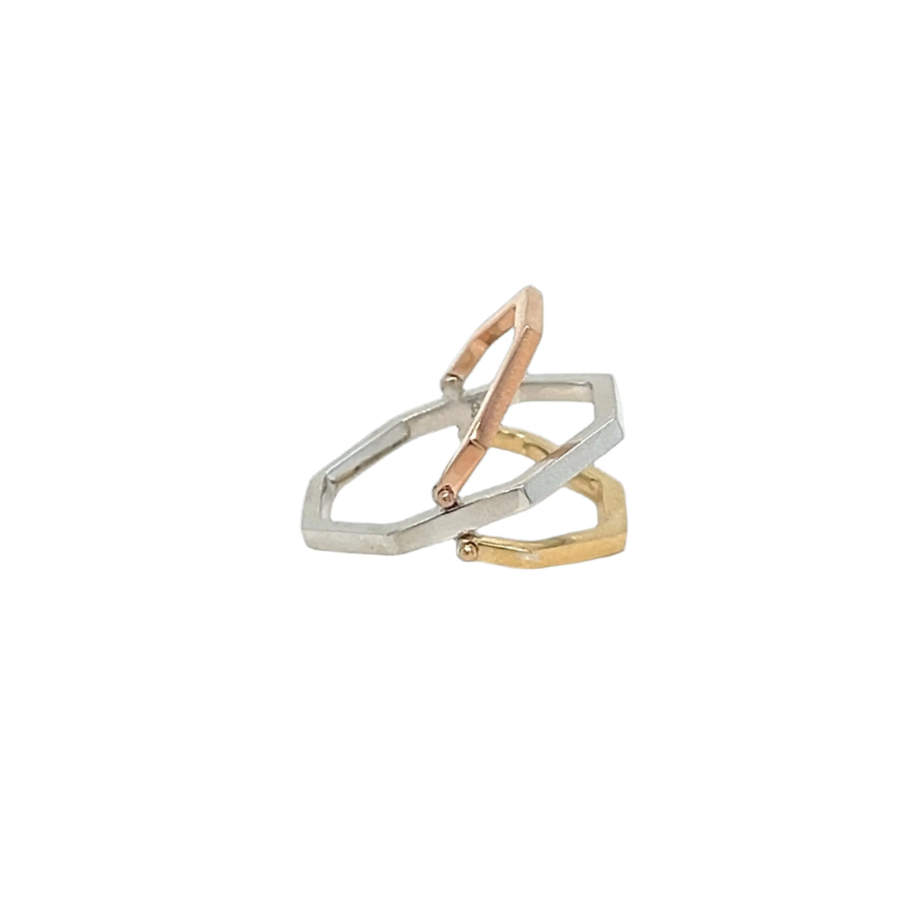 14K Gold Plain Flipping Three Toned Ring - G1029359