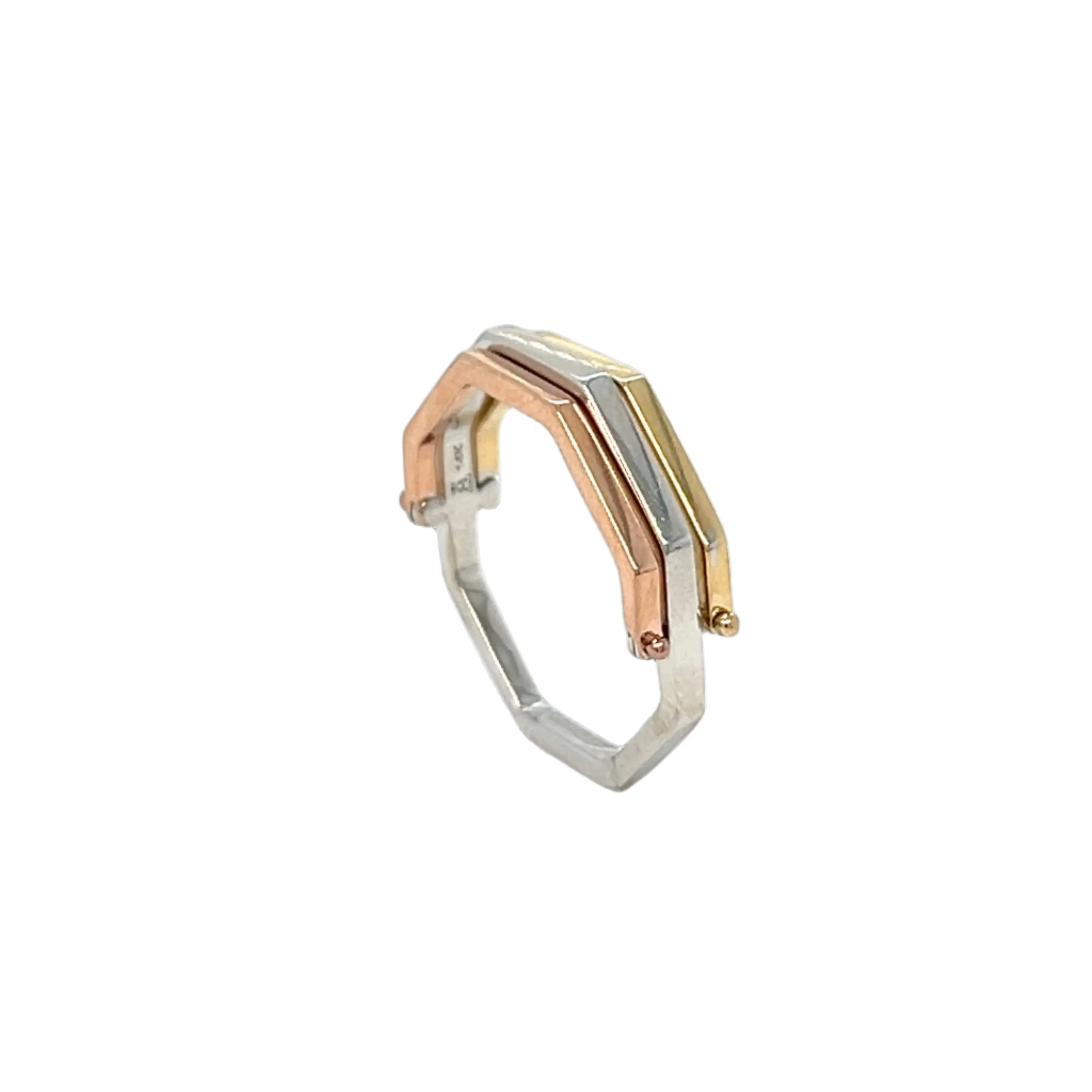 14K Gold Plain Flipping Three Toned Ring - G1029359
