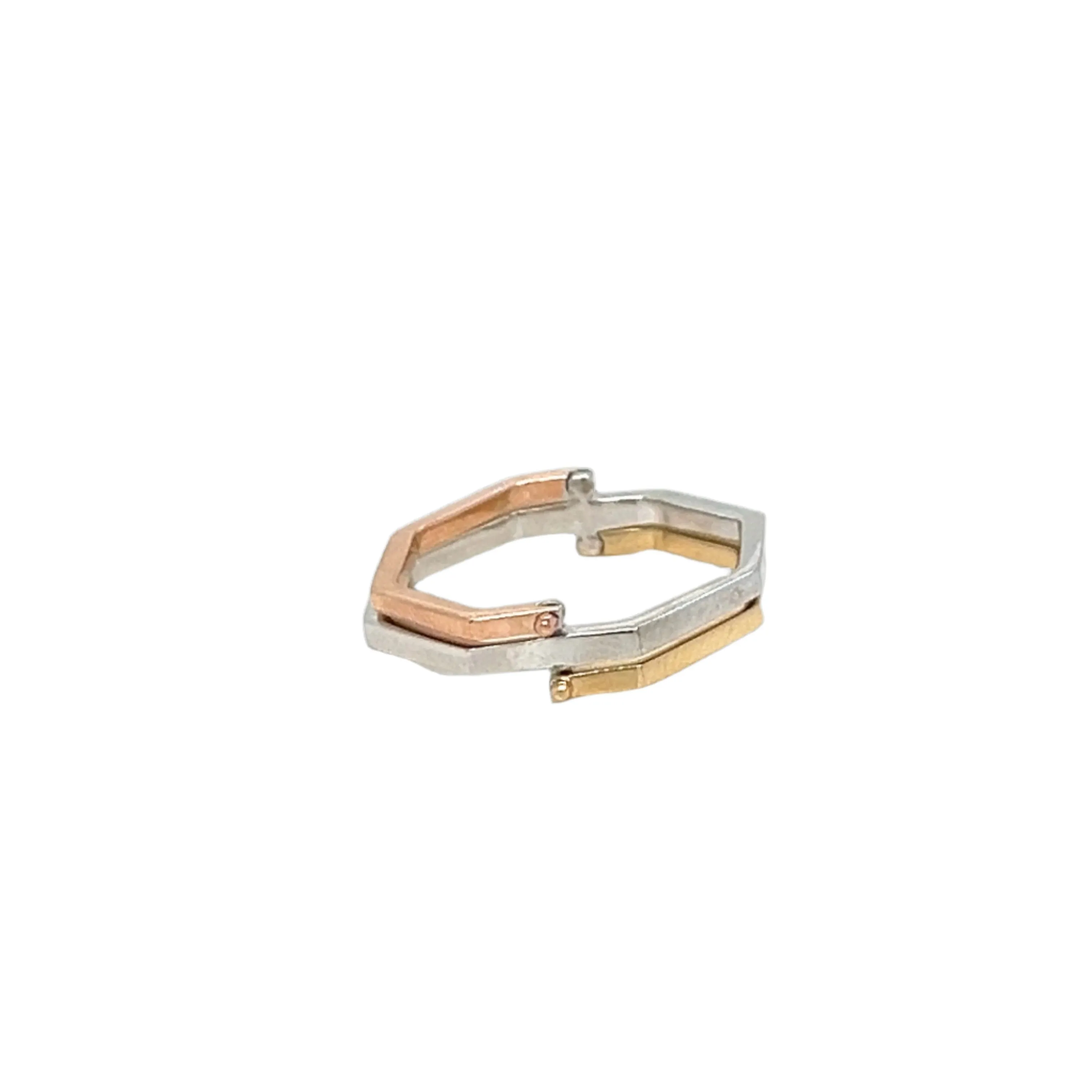 14K Gold Plain Flipping Three Toned Ring - G1029359