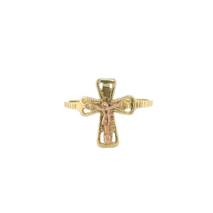 14K Gold Plain Jesus Cross Ring