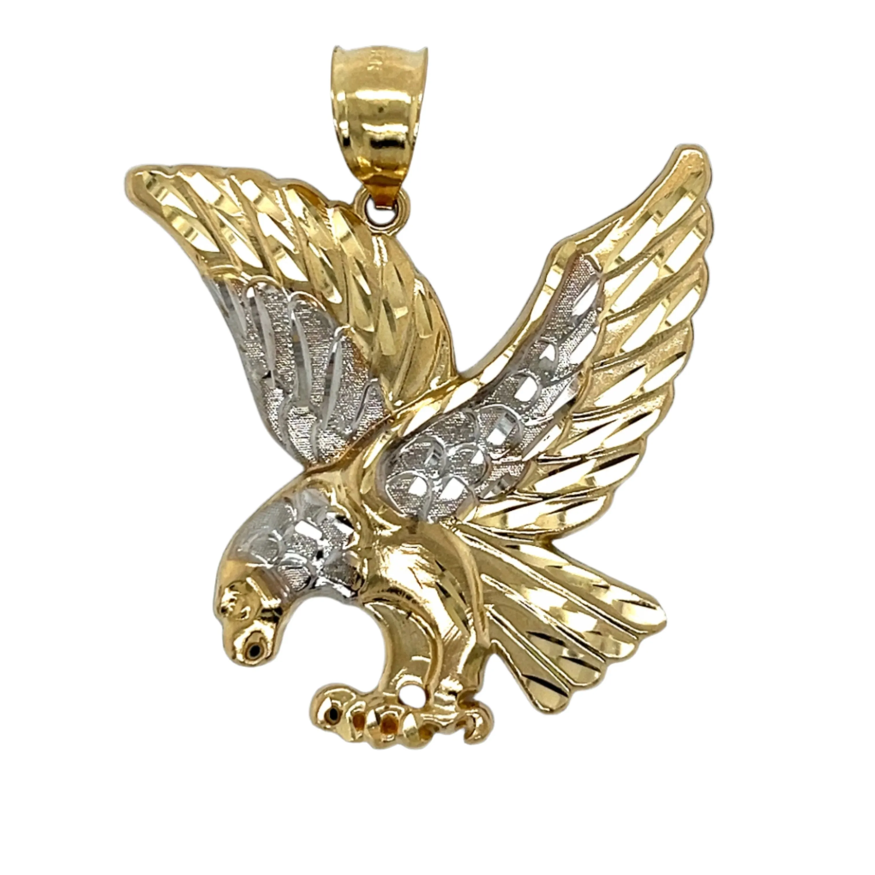14K Gold Two Tone Stunning Plain Landing Eagle Pendant