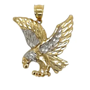 14K Gold Two Tone Stunning Plain Landing Eagle Pendant