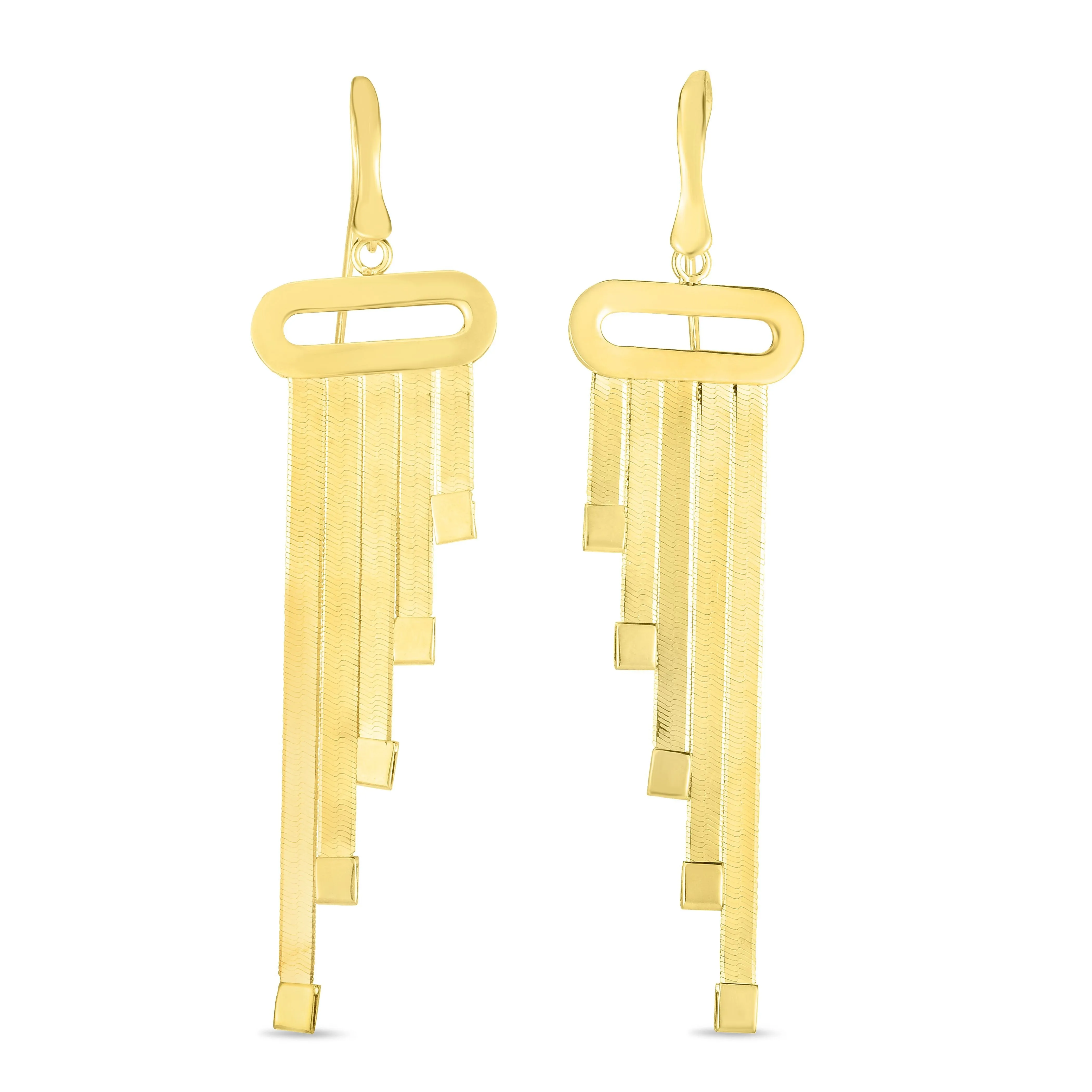 14K Yellow Gold Multi-Strand Herringbone Dangle Drop Earring