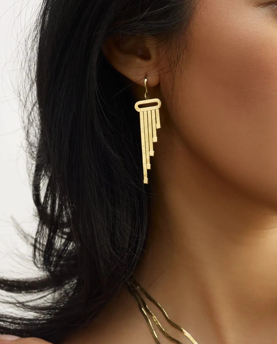 14K Yellow Gold Multi-Strand Herringbone Dangle Drop Earring