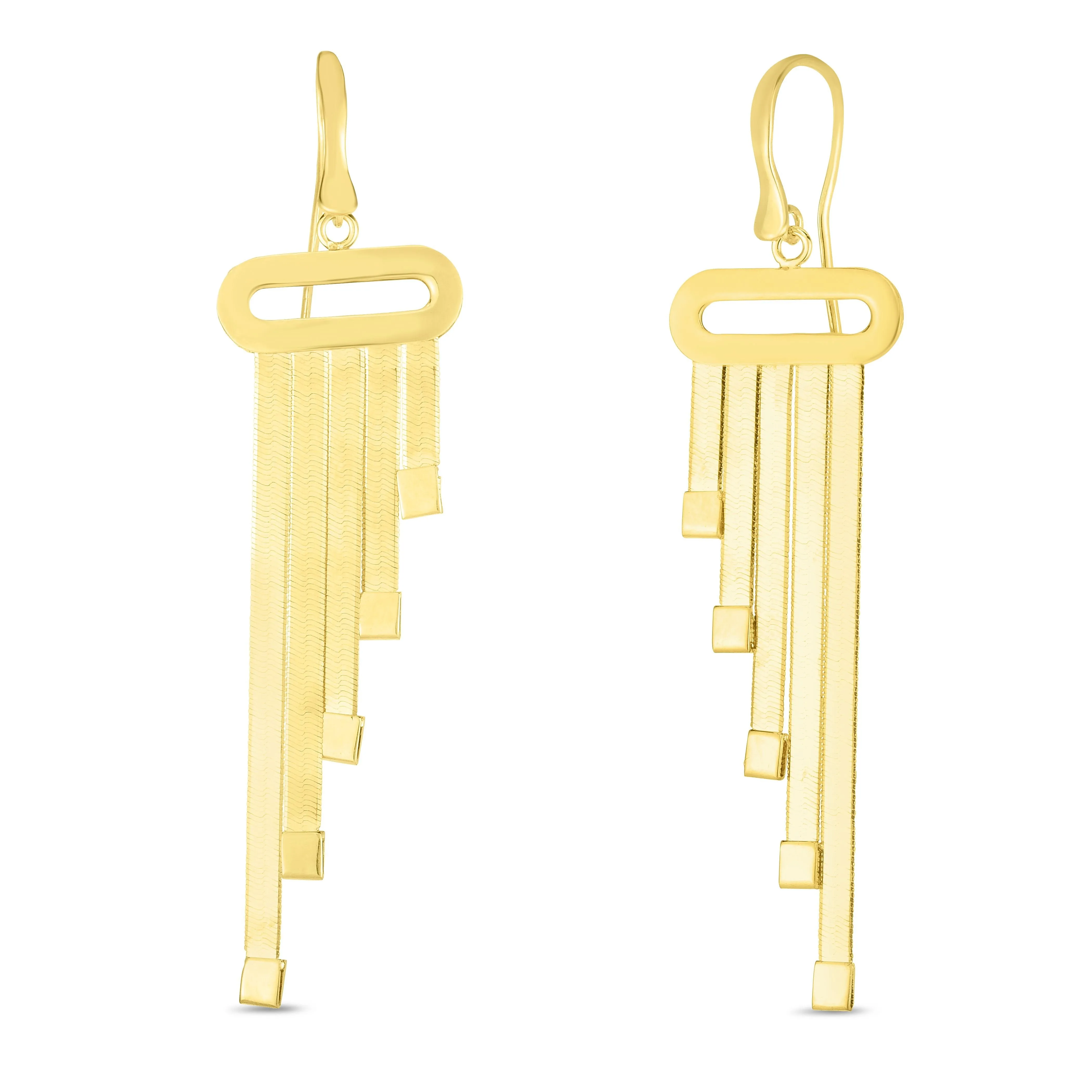 14K Yellow Gold Multi-Strand Herringbone Dangle Drop Earring
