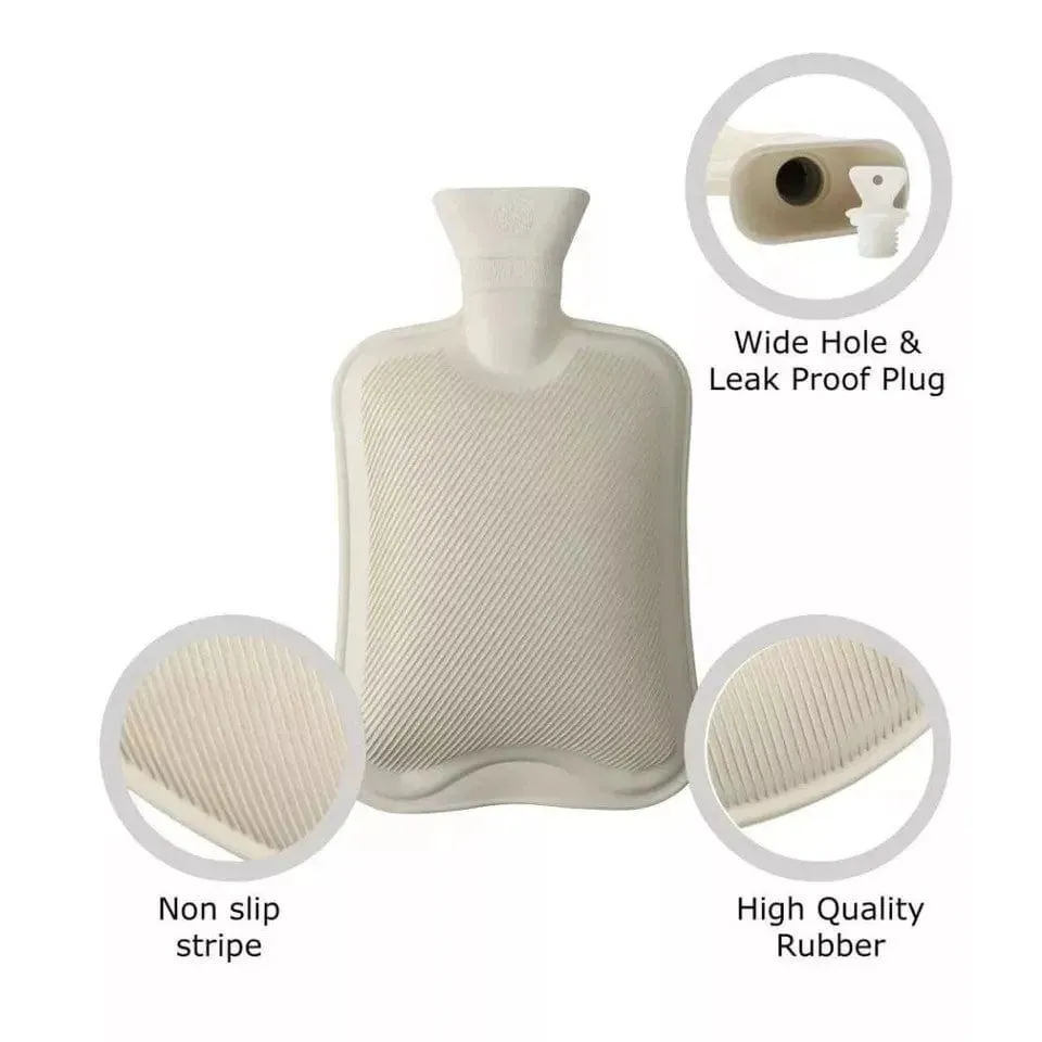 2L Hot Water Bottle & Eye Mask Set Natural Rubber Grey Faux Fur Cover