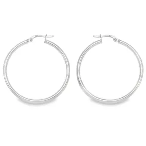 2mm High Polish Plain Tube Hoop Earrings in 10K, 14K White Gold