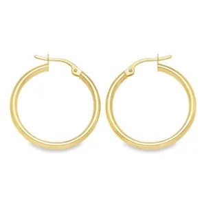 2mm High Polish Plain Tube Hoop Earrings in 10K, 14K Yellow Gold