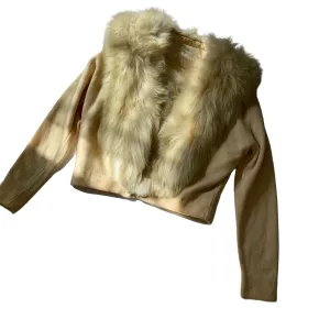 60s Beige Sweater with Fur Collar