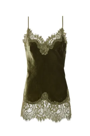 Anastasia Lace Trim Velvet Cami Dark Olive