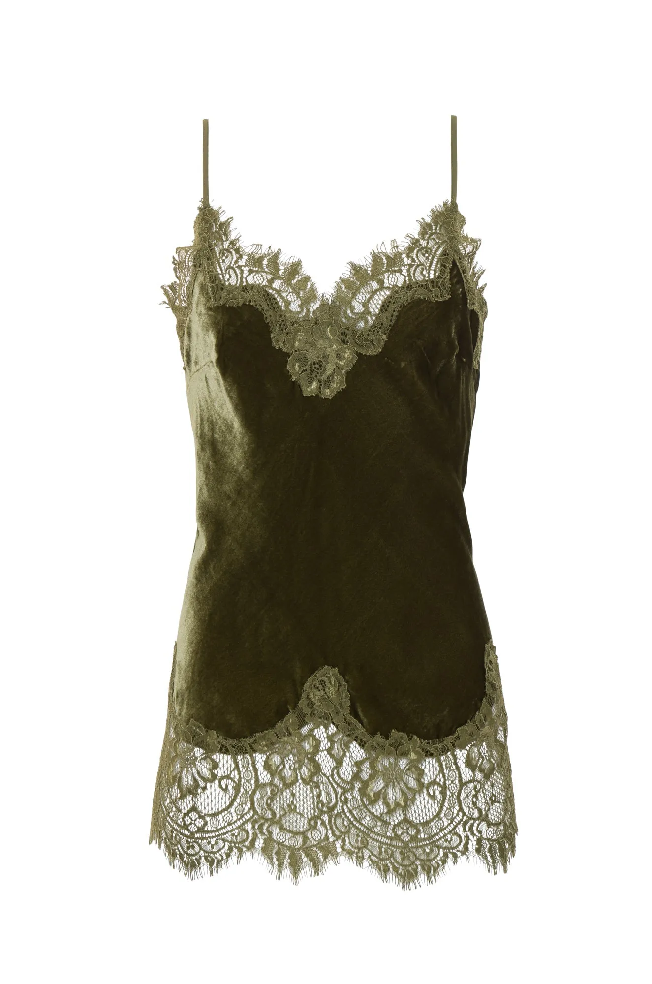 Anastasia Lace Trim Velvet Cami Dark Olive