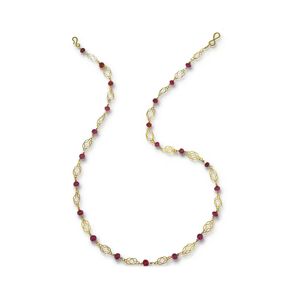 Ancient Weave - Herakles Knot Necklace - 22K and Ruby