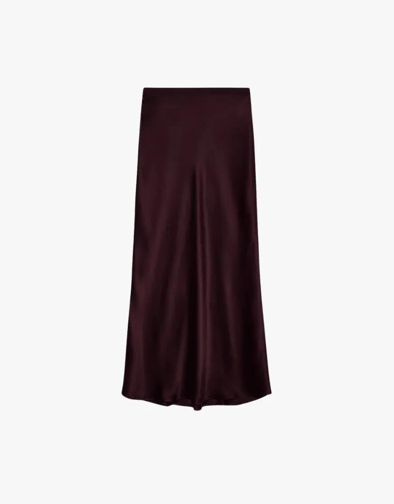 Anine Bing Bar Silk Skirt in Burgundy