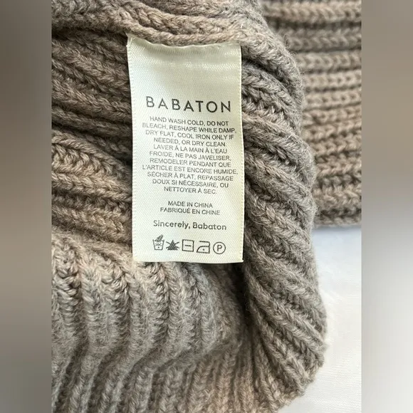 Aritzia Babaton Guell Merino Wool Turtleneck Sweater Taupe Large