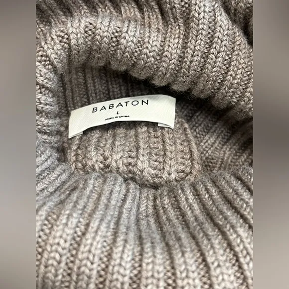 Aritzia Babaton Guell Merino Wool Turtleneck Sweater Taupe Large