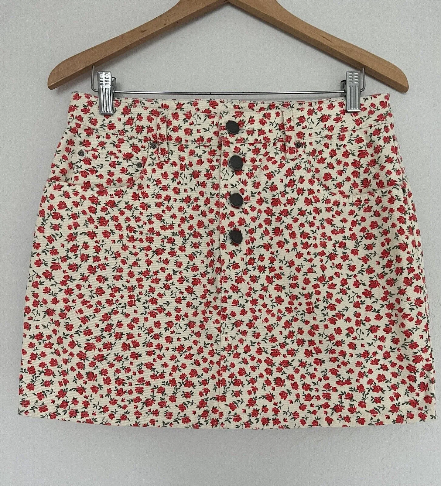 BILLABONG Floral Flower Denim Mini Skirt Sz 30W 90s 2Yk Boho