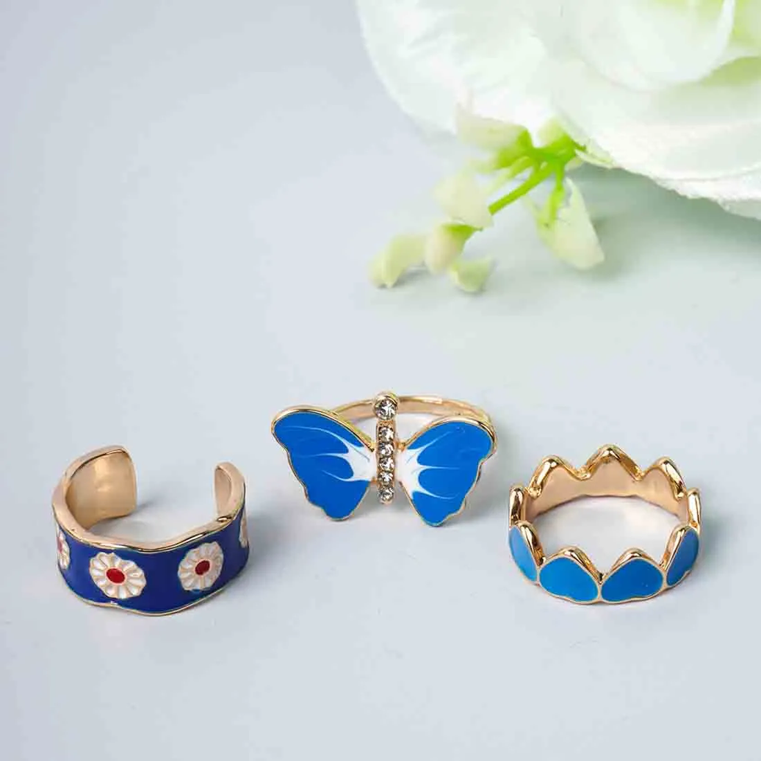 Blue Butterfly Ring Set