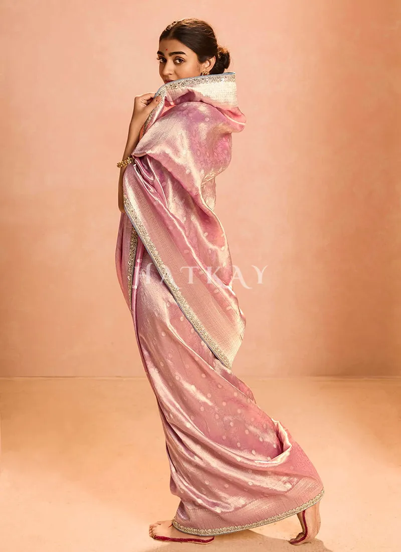 Blush Pink And Blue Embroidery Saree