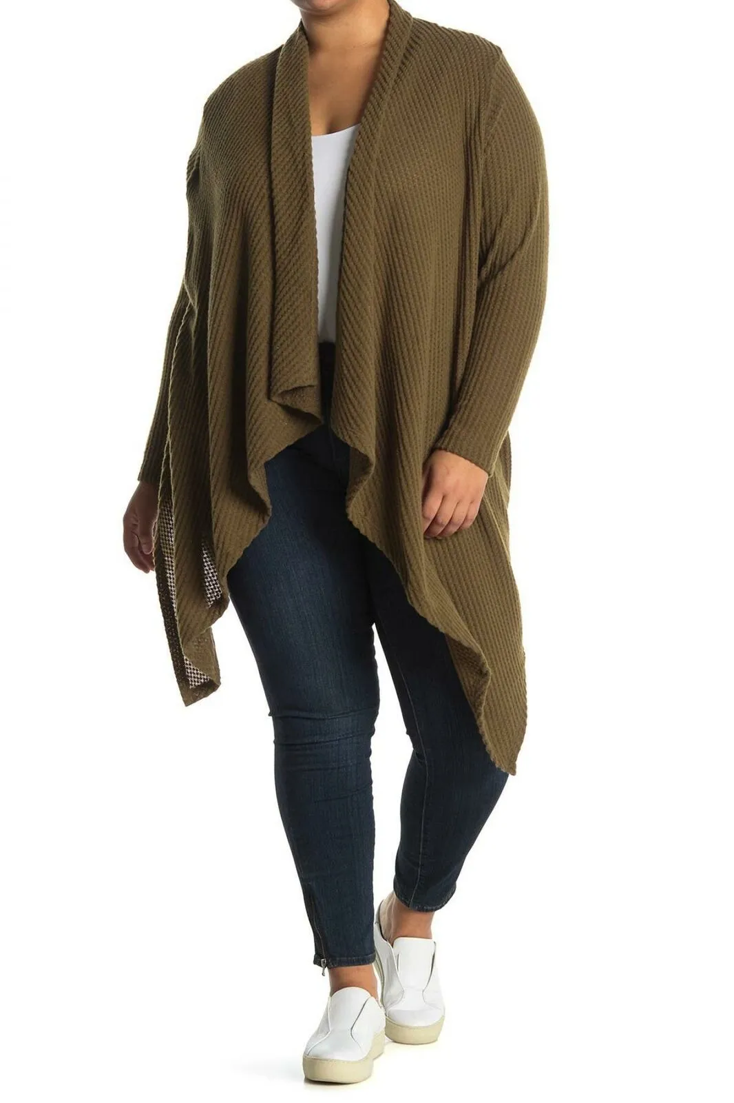 Bobeau Women's Plus Size Brushed Waffle Flyaway Cardigan