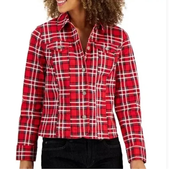 Charter Club Red Denim Plaid Jacket