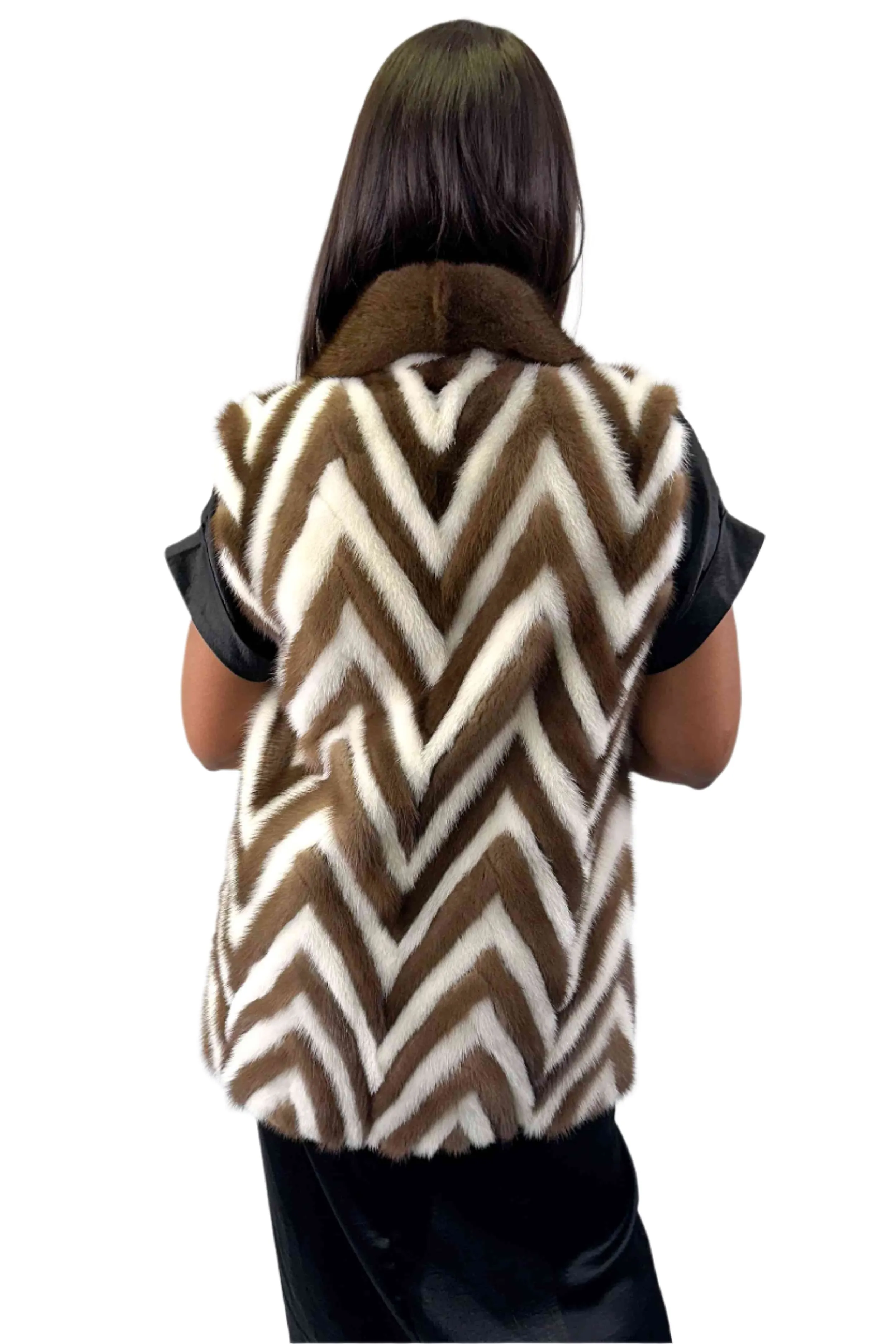 Chevron Mink Fur Vest with Shawl Collar