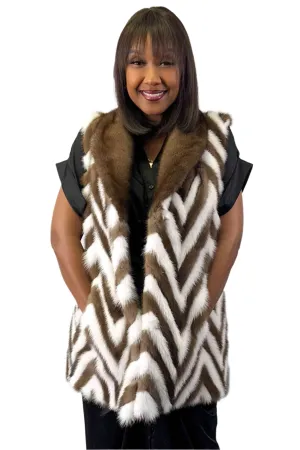 Chevron Mink Fur Vest with Shawl Collar