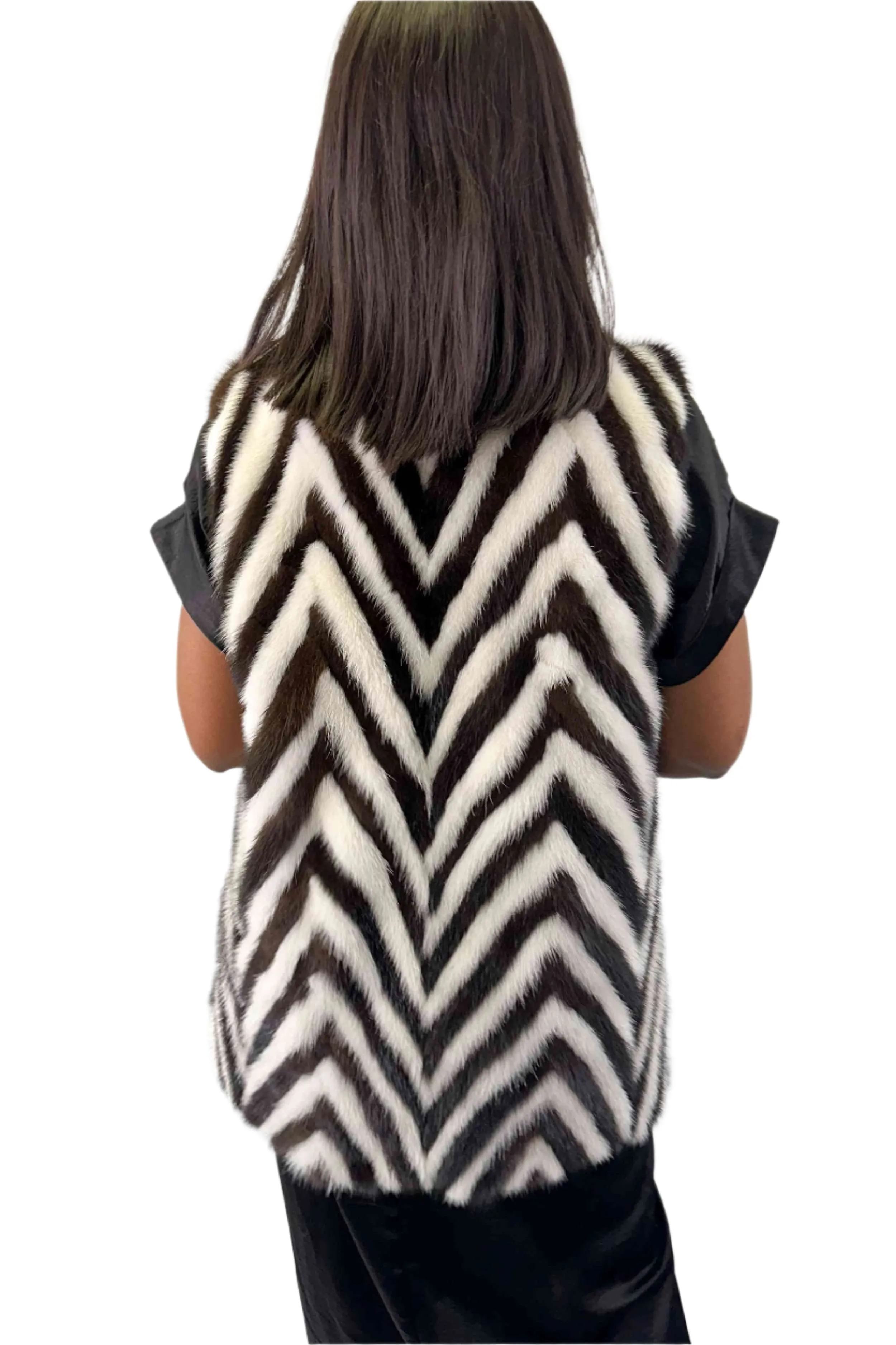 Chevron Mink Fur Vest with Shawl Collar