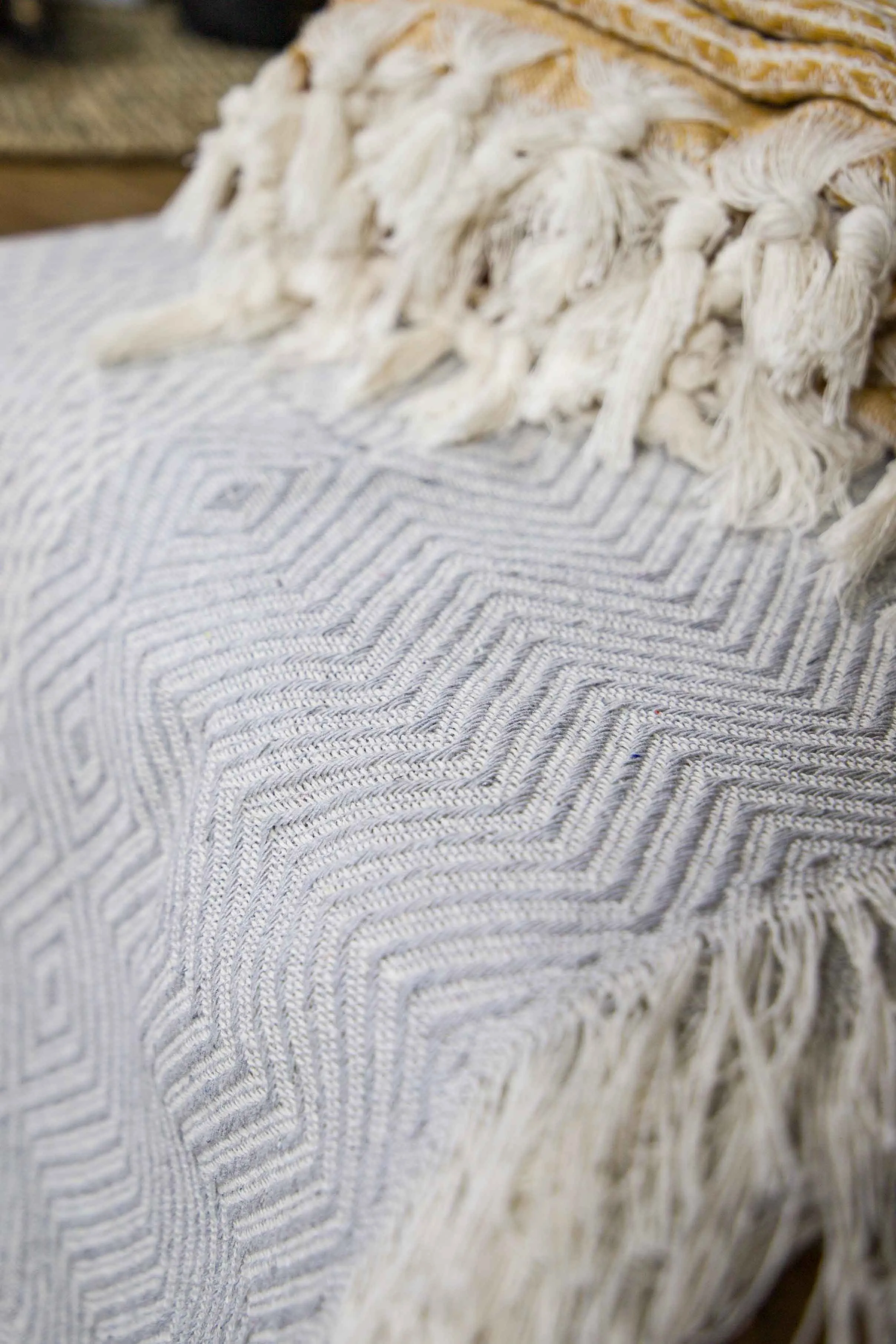Cotswold Cotton Two-toned Chevron Design Blanket With Tassels