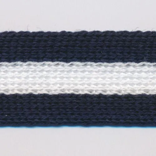 Cotton Stripe Knit Tape #01 Night Blue & Off White