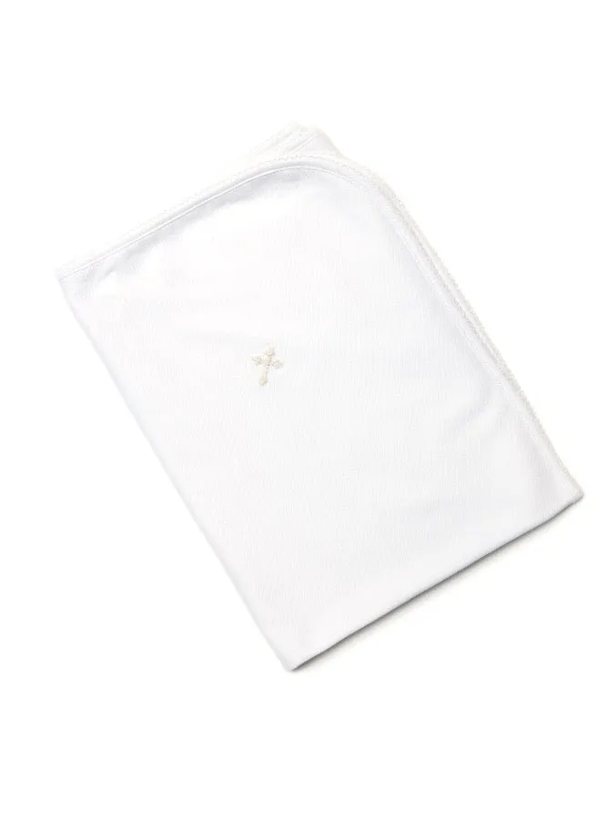 Cross Pima Baby Blanket | White