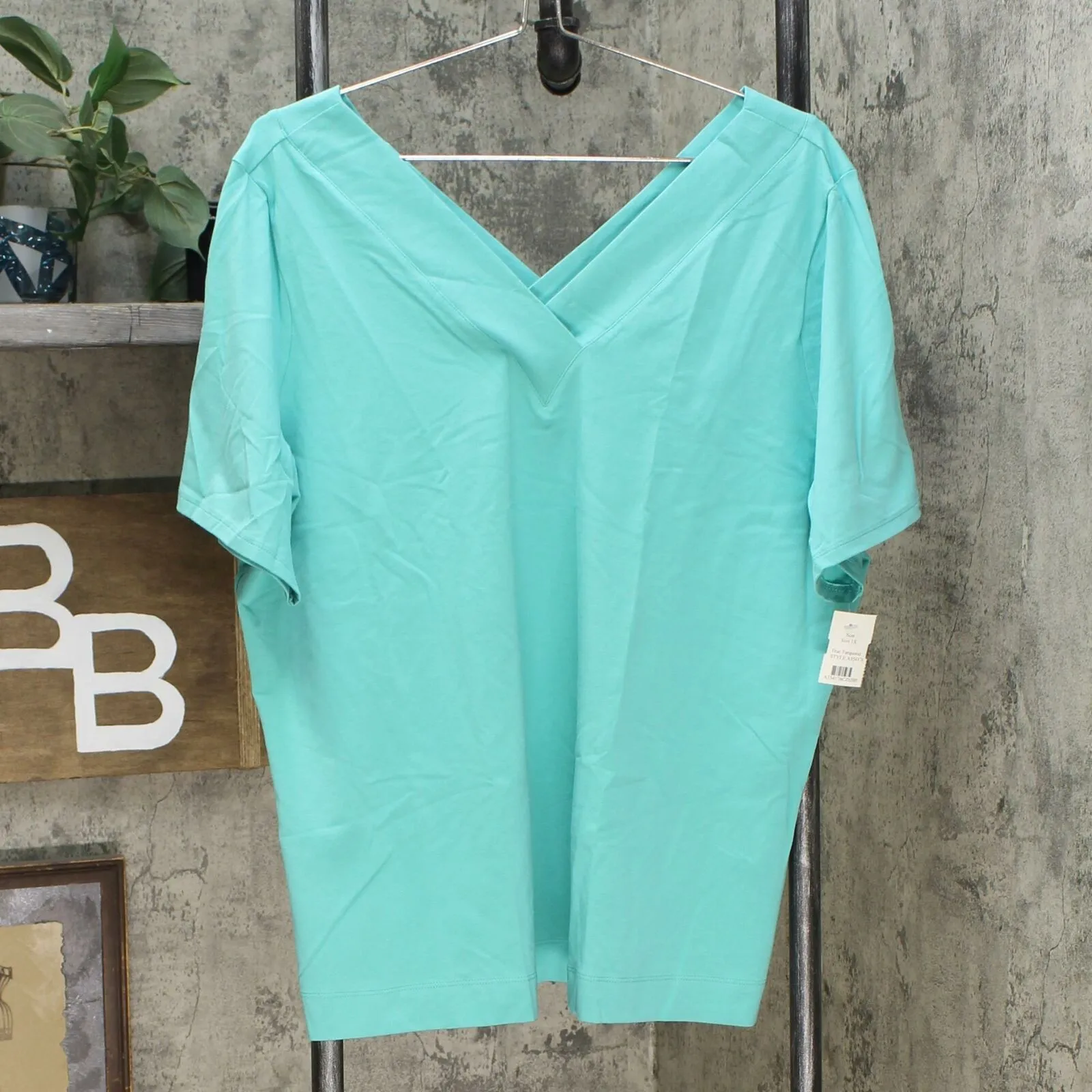 Denim & Co. Women's Plus Essentials Crossover V-Neck Short Sleeve Top