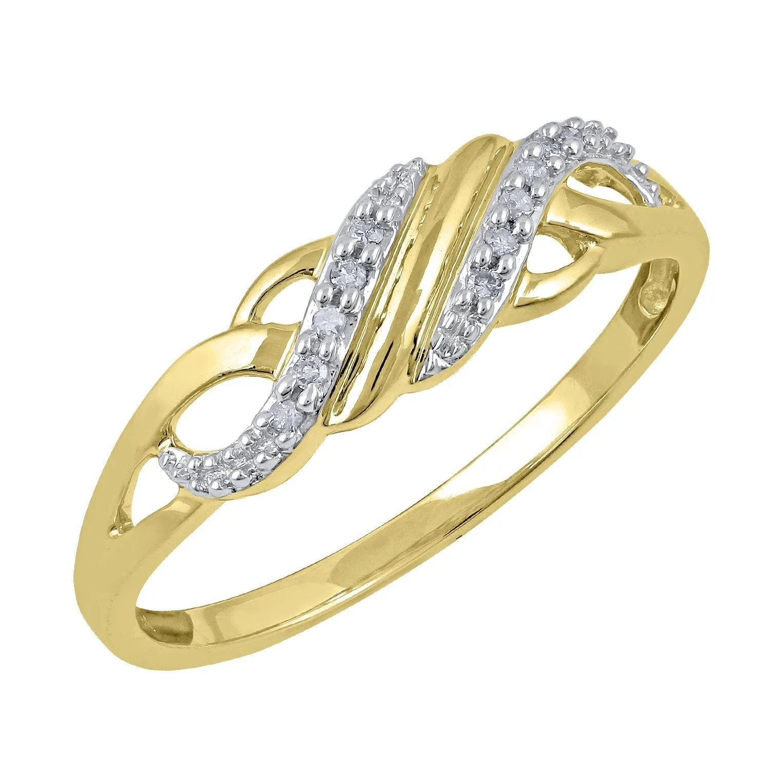 Diamond Set Sweep Weave Stackable Ring in 9ct Yellow Gold