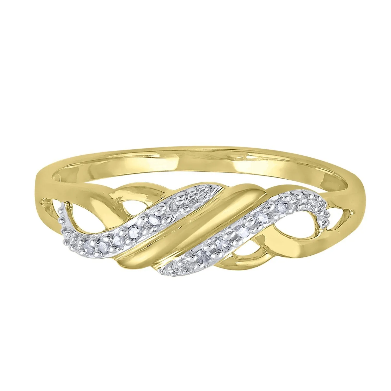 Diamond Set Sweep Weave Stackable Ring in 9ct Yellow Gold