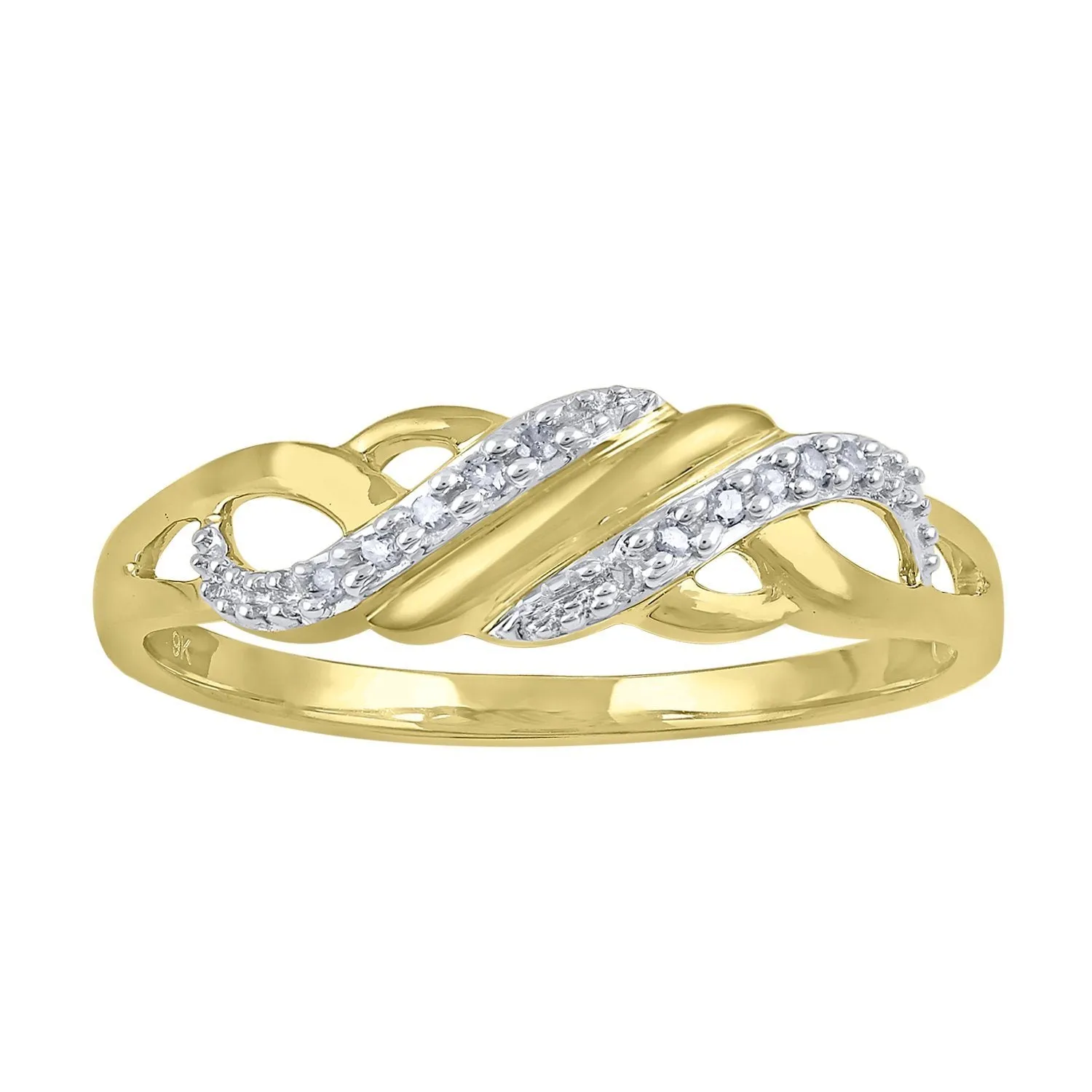 Diamond Set Sweep Weave Stackable Ring in 9ct Yellow Gold