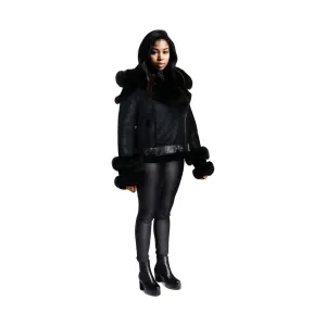 DODICI Women's Sheepskin Shearling Jacket with Fox Trim