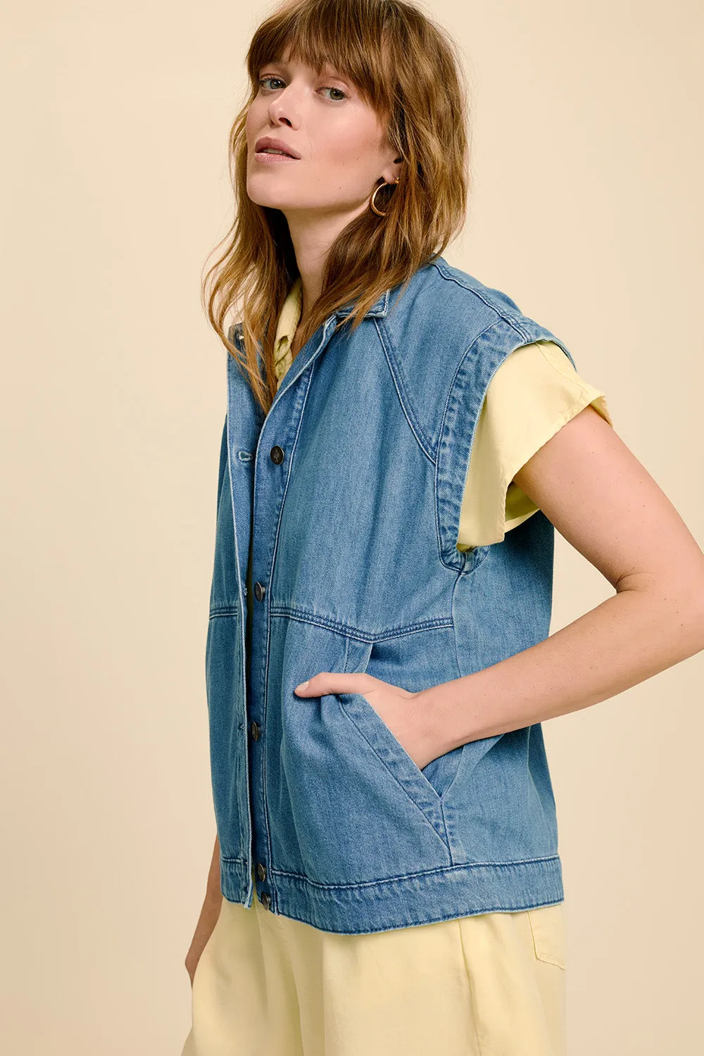DUKE - Blouson en jean bleu sans manches