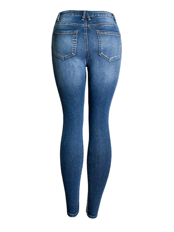 Fashion Super Cool Women Slim Fit Stretchy Contrast Color Denim Jeans