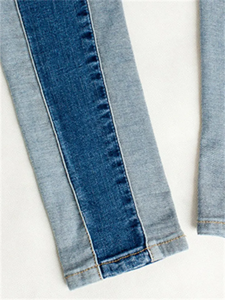 Fashion Super Cool Women Slim Fit Stretchy Contrast Color Denim Jeans