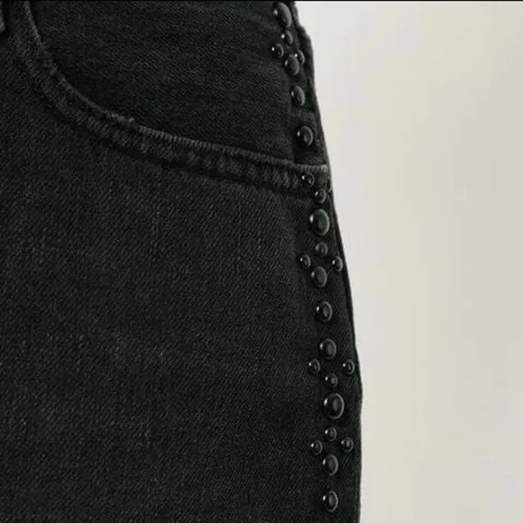 Frame Le Studded Motif Denim Mini Skirt in Dryden Black