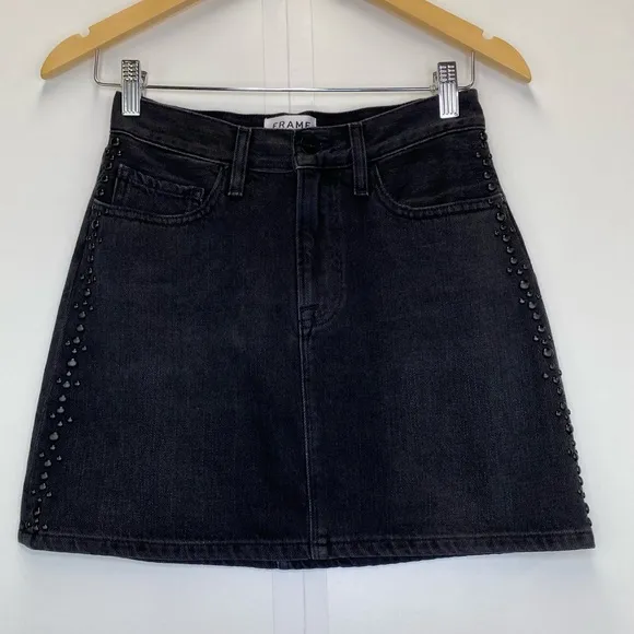 Frame Le Studded Motif Denim Mini Skirt in Dryden Black