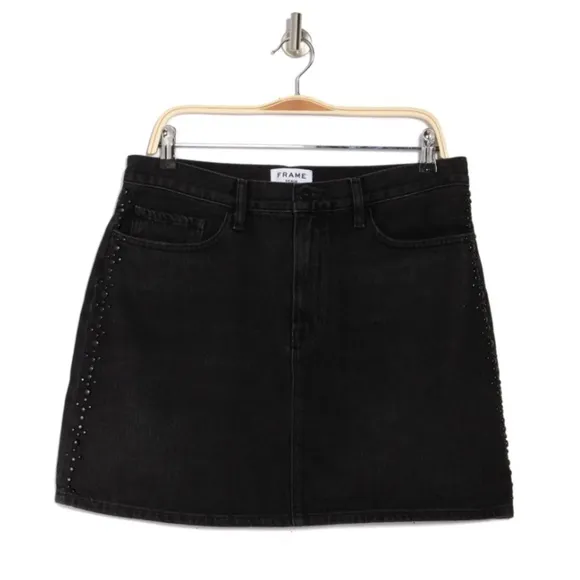 Frame Le Studded Motif Denim Mini Skirt in Dryden Black