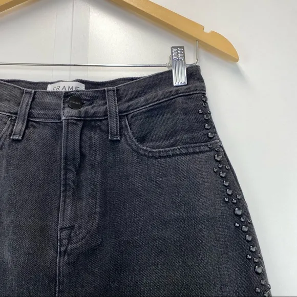 Frame Le Studded Motif Denim Mini Skirt in Dryden Black