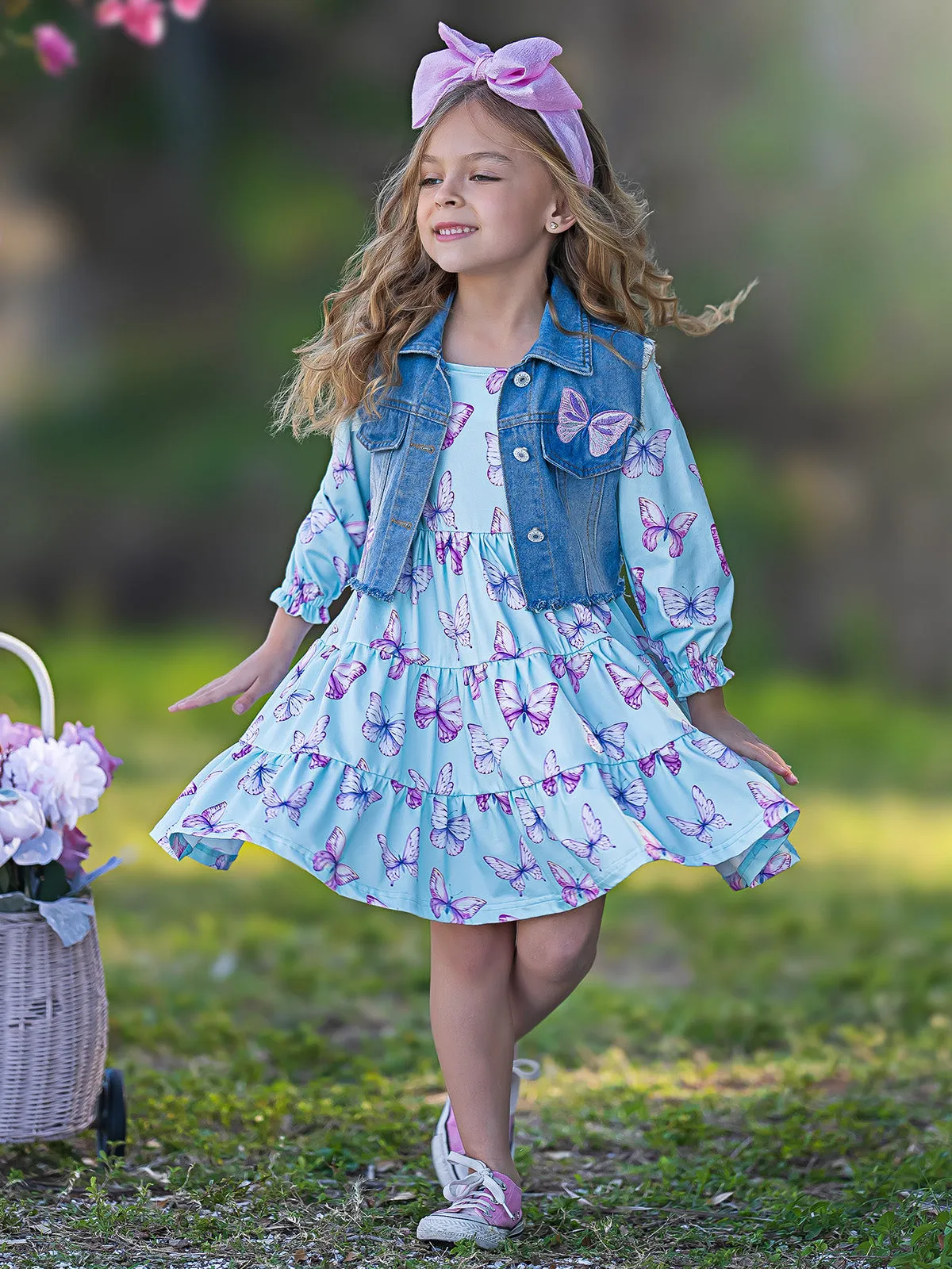 Give Me Butterflies Denim Vest And Dress Set