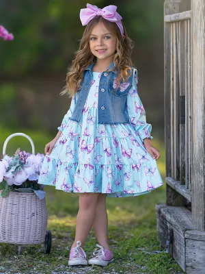 Give Me Butterflies Denim Vest And Dress Set