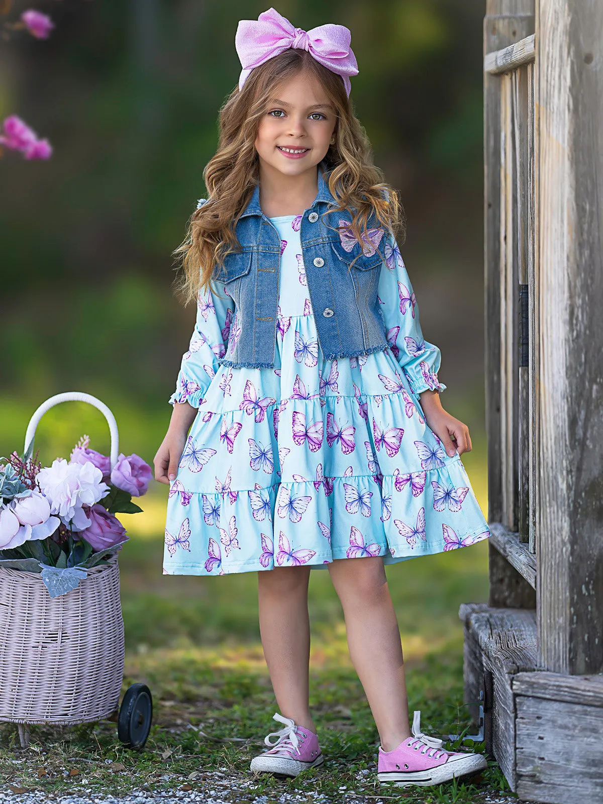 Give Me Butterflies Denim Vest And Dress Set