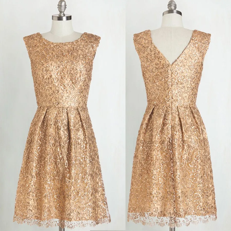 Gold Scoop Bridesmaid dress with Sequins