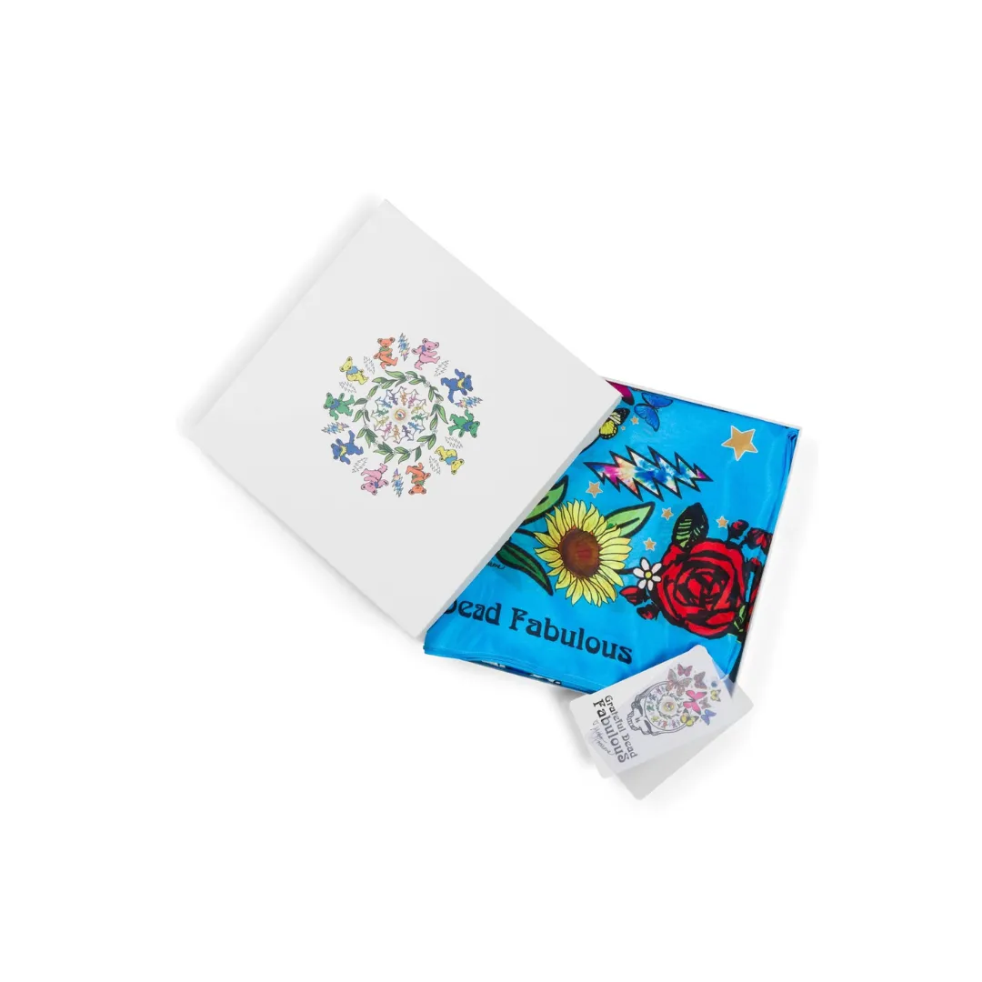 Grateful Dead Floral Large Cotton/Silk Scarf - Turquoise